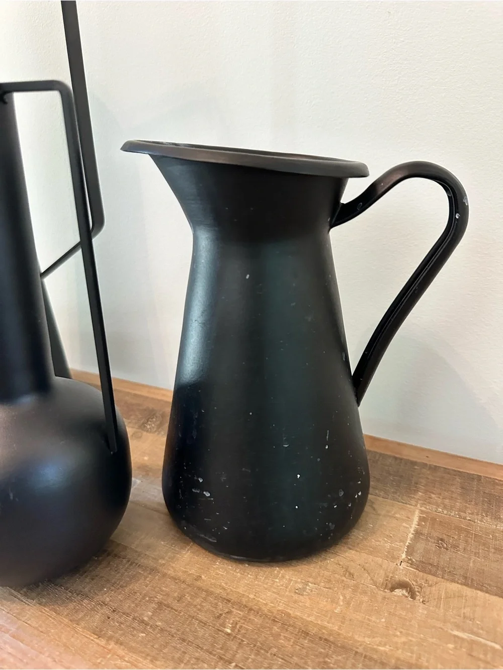 Black Matte Decorative Vases & Pitcher Set of 3 Powder Coated Iron Metal 9 - 16”